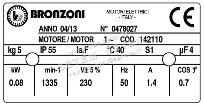 0370005775-MOTEUR BRONZONI 0.08KW 4P M230V HA63 B5 "142110" 3