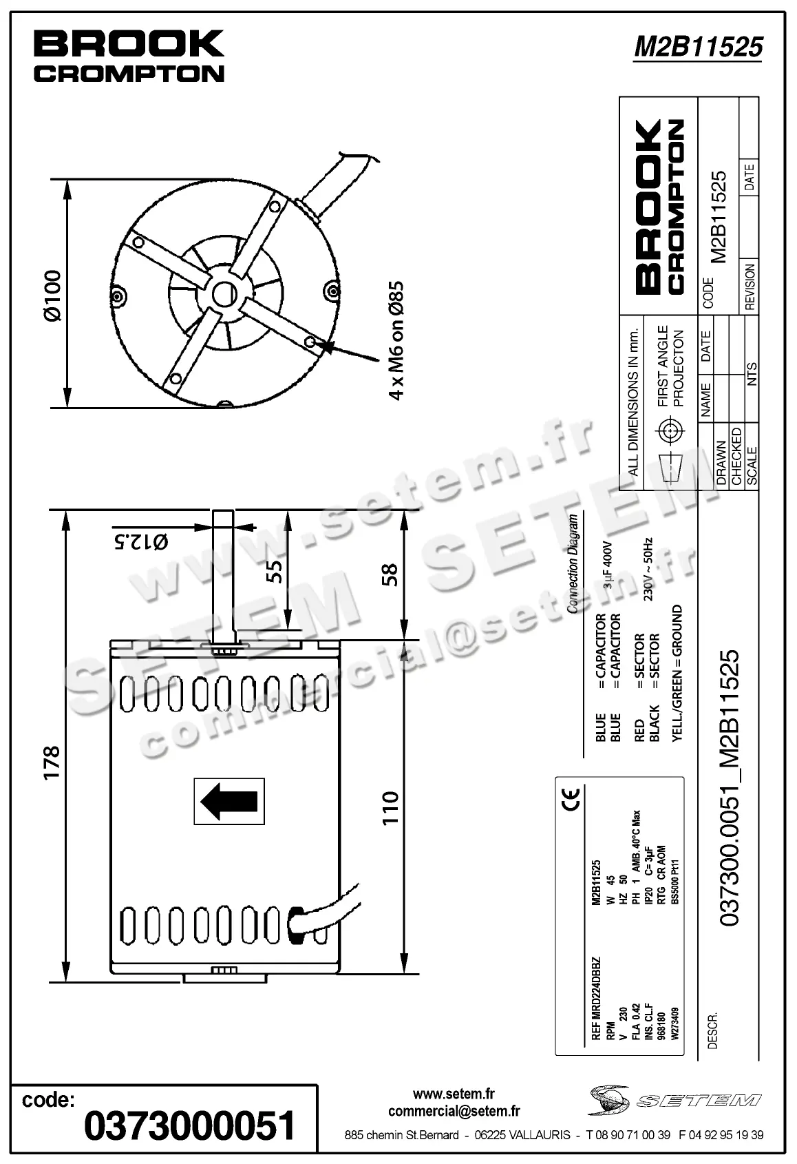 0373000051-MOTEUR BROOK MRD224DBBZ "968180" *M2B11525* 2