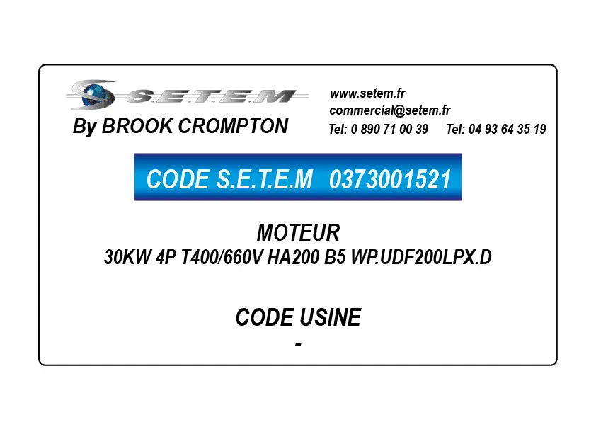 0373001521-MOTEUR BROOK 30KW 4P T400/660V HA200 B5 WP.UDF200LPX.D