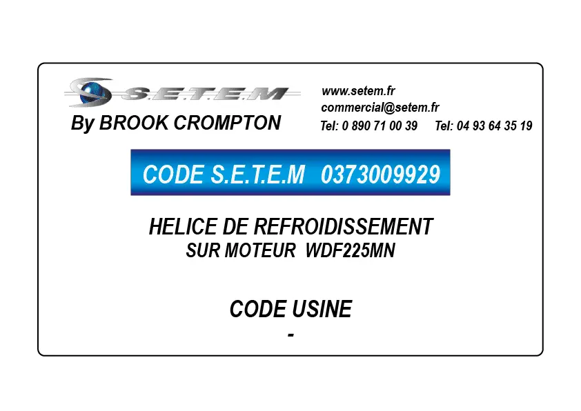 0373009929-HELICE DE REFROIDISSEMENT SUR MOTEUR BROOK WDF225MN