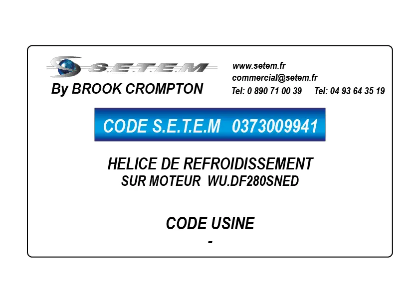 0373009941-HELICE DE REFROIDISSEMENT SUR MOTEUR BROOK WU.DF280SNED