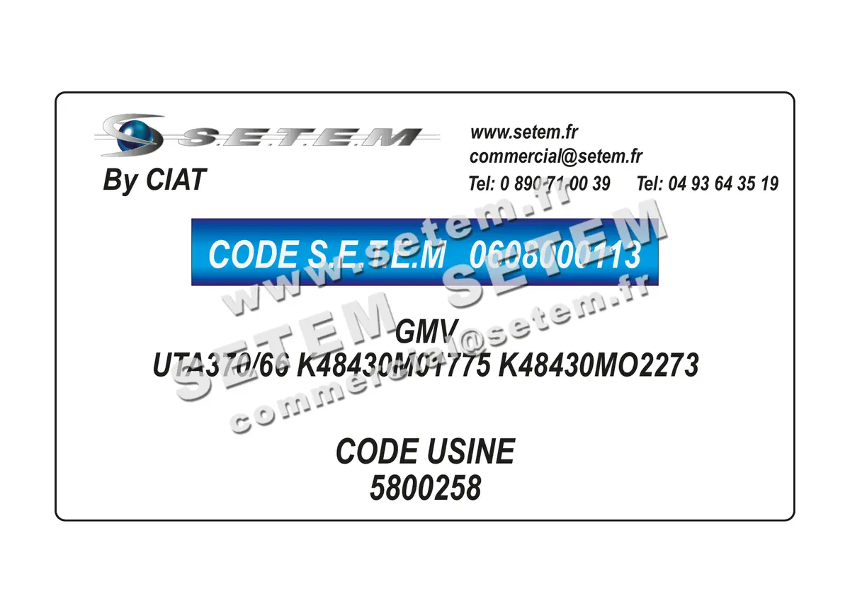 0608000113-GMV CIAT UTA370/66 K48430M01775 K48430MO2273 *5800258* 5