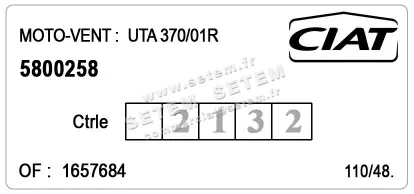 0608000113-GMV CIAT UTA370/66 K48430M01775 K48430MO2273 *5800258* 3