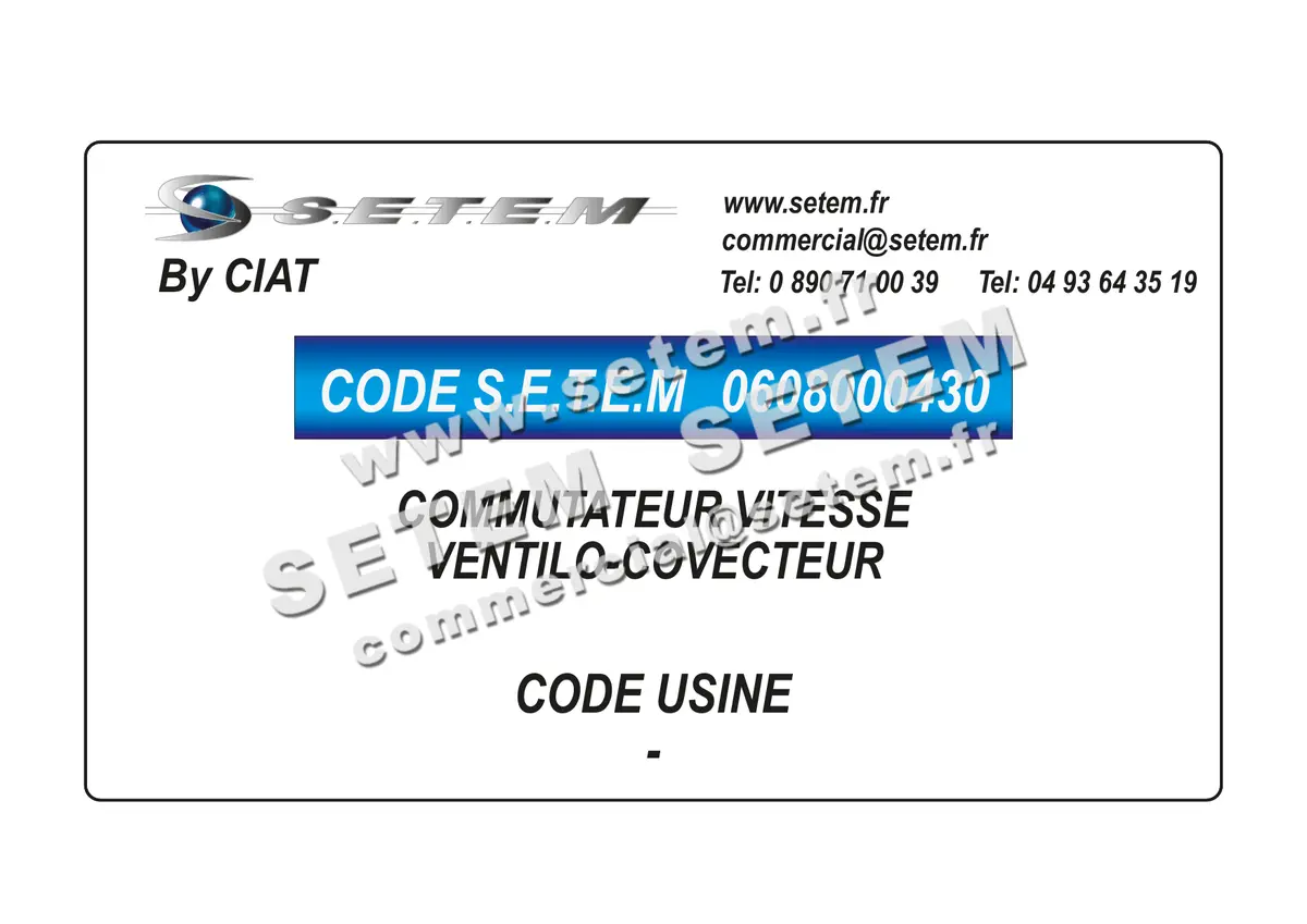 0608000430-COMMUTATEUR DE VITESSE VENTILO-COVECTEUR CIAT