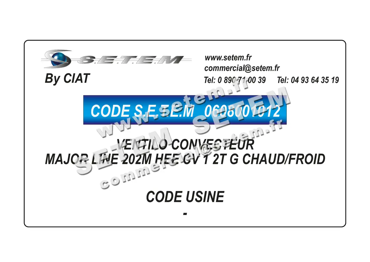 0608001012-VENTILO CONVECTEUR MAJOR LINE 202M HEE CV 1 2T G CHAUD/FROID CIAT
