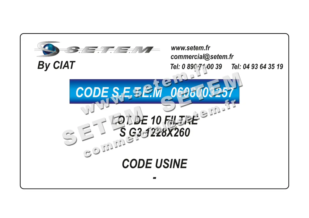 0608003257-LOT DE 10 FILTRE CIAT S G3 1228X260