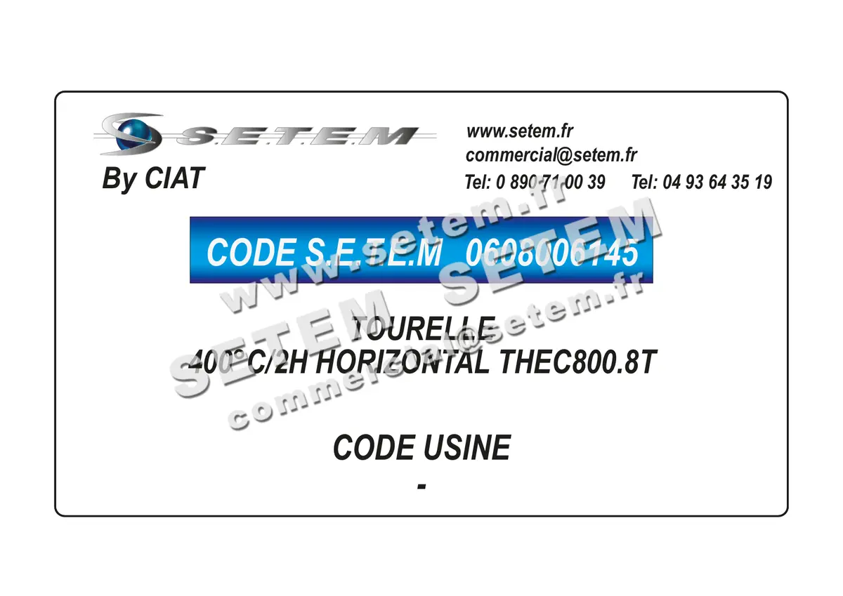 0608006145-TOURELLE CIAT 400°C/2H HORIZONTAL THEC800.8T