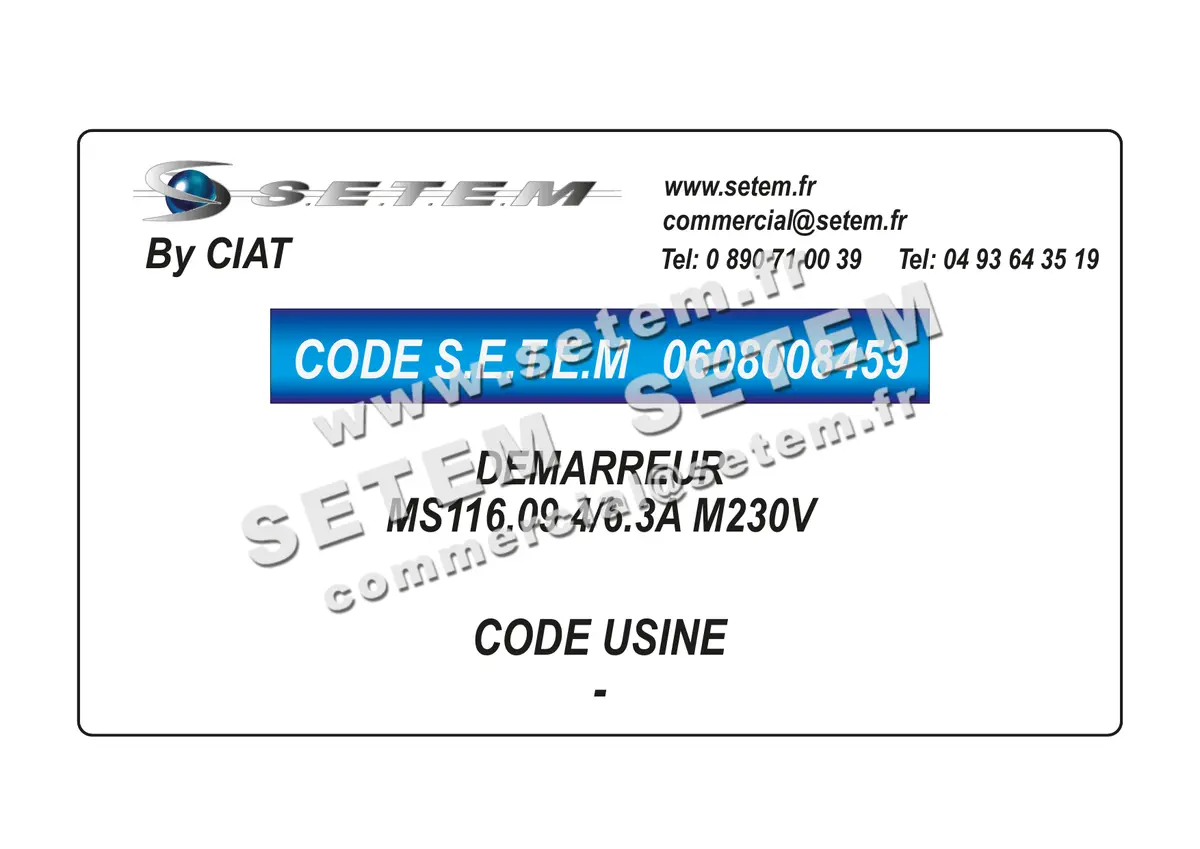 0608008459-DEMARREUR MS116.09 4/6.3A M230V CIAT