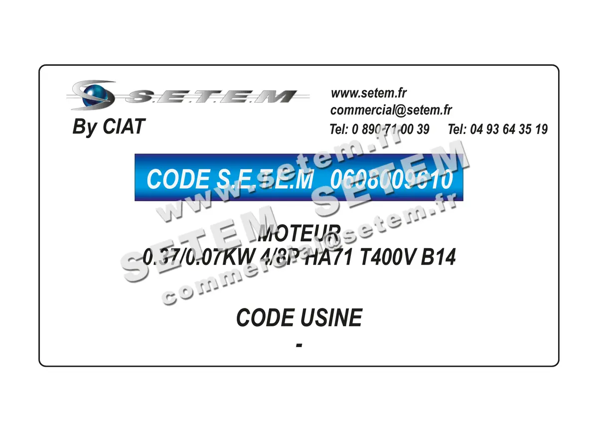 0608009610-MOTEUR CIAT 0.37/0.07KW 4/8P HA71 T400V B14