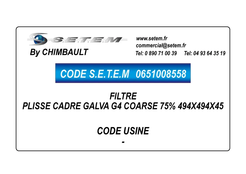 0651008558-FILTRE CHIMBAULT PLISSE CADRE GALVA G4 COARSE 75% 494X494X45