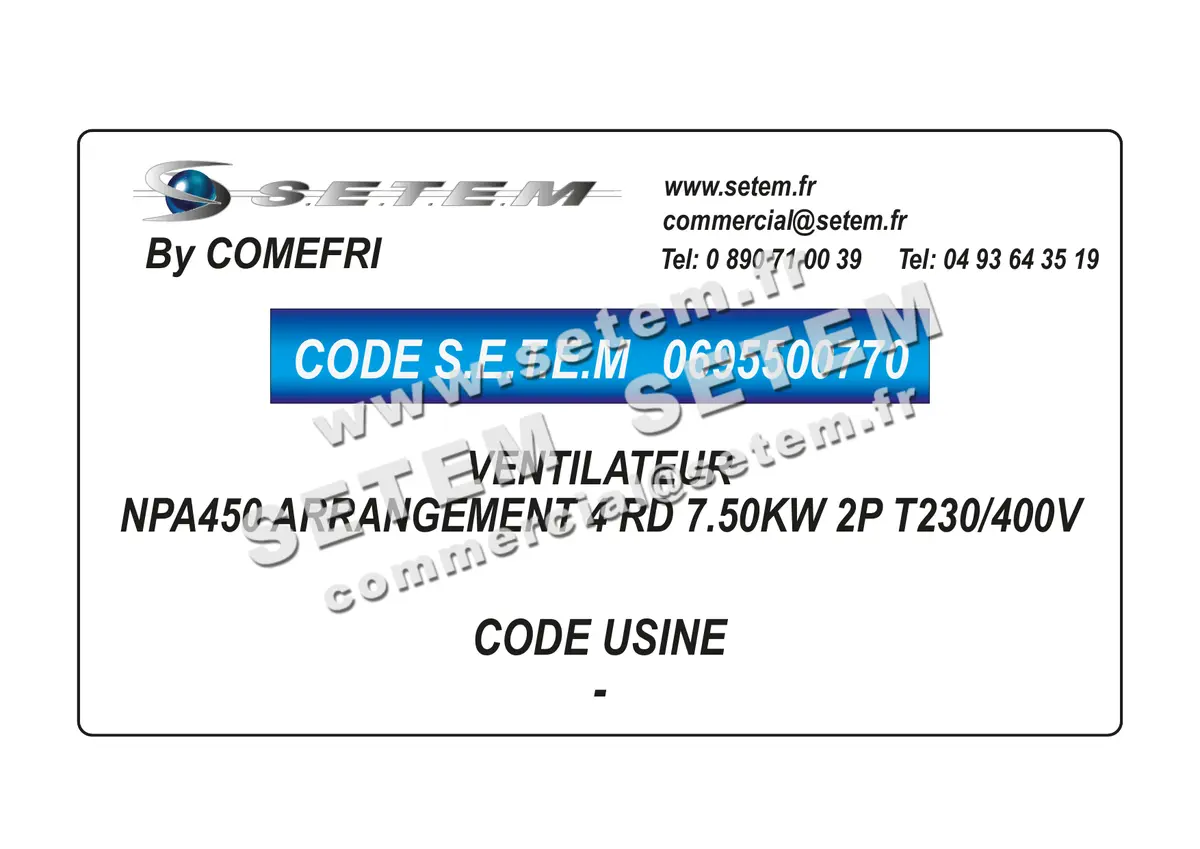 0695500770-VENTILATEUR COMEFRI NPA450 ARRANGEMENT 4 RD 7.50KW 2P T230/400V