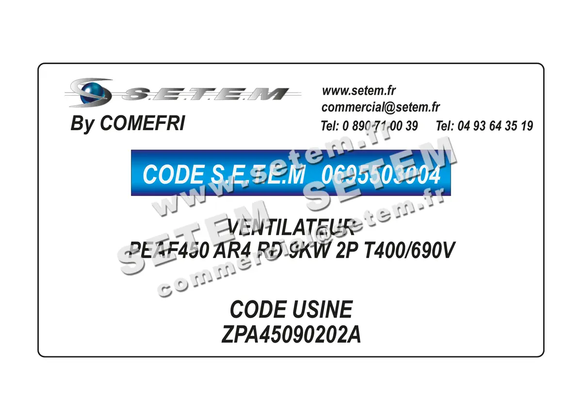 0695503004-VENTILATEUR COMEFRI PEAF450 AR4 RD 9KW 2P T400/690V *ZPA45090202A*