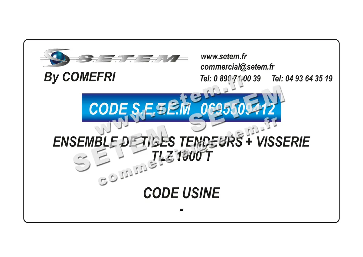0695509412-ENSEMBLE DE TIGES TENDEURS + VISSERIE TLZ 1000 T COMEFRI