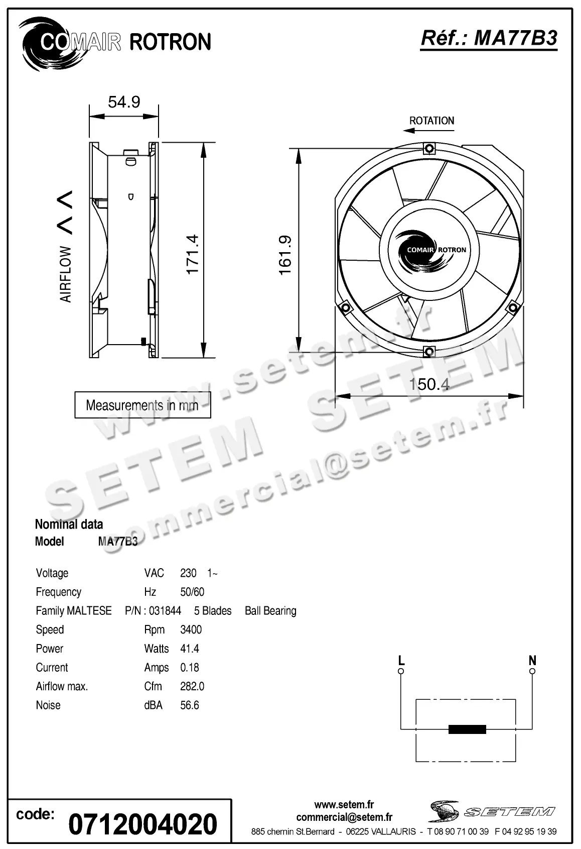 VENTILATEUR COMAIR ROTRON MA77B3 *31844* 2