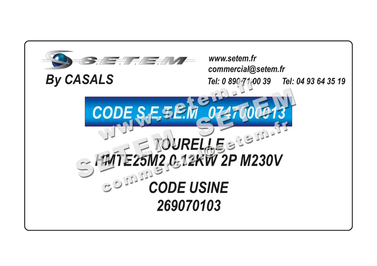0747000013-TOURELLE CASALS HMTE25M2 0.12KW 2P M230V *269070103*