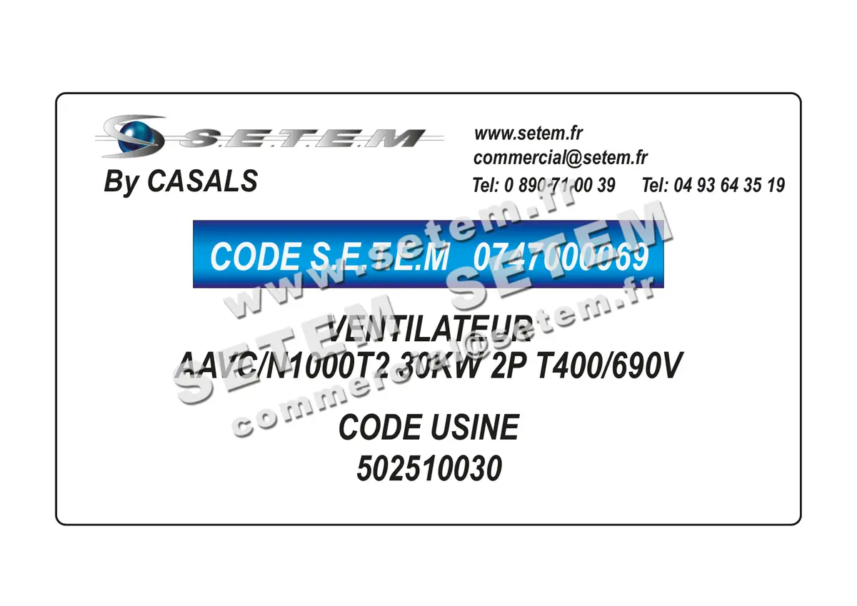 0747000069-VENTILATEUR CASALS AAVC/N1000T2 30KW 2P T400/690V *502510030*