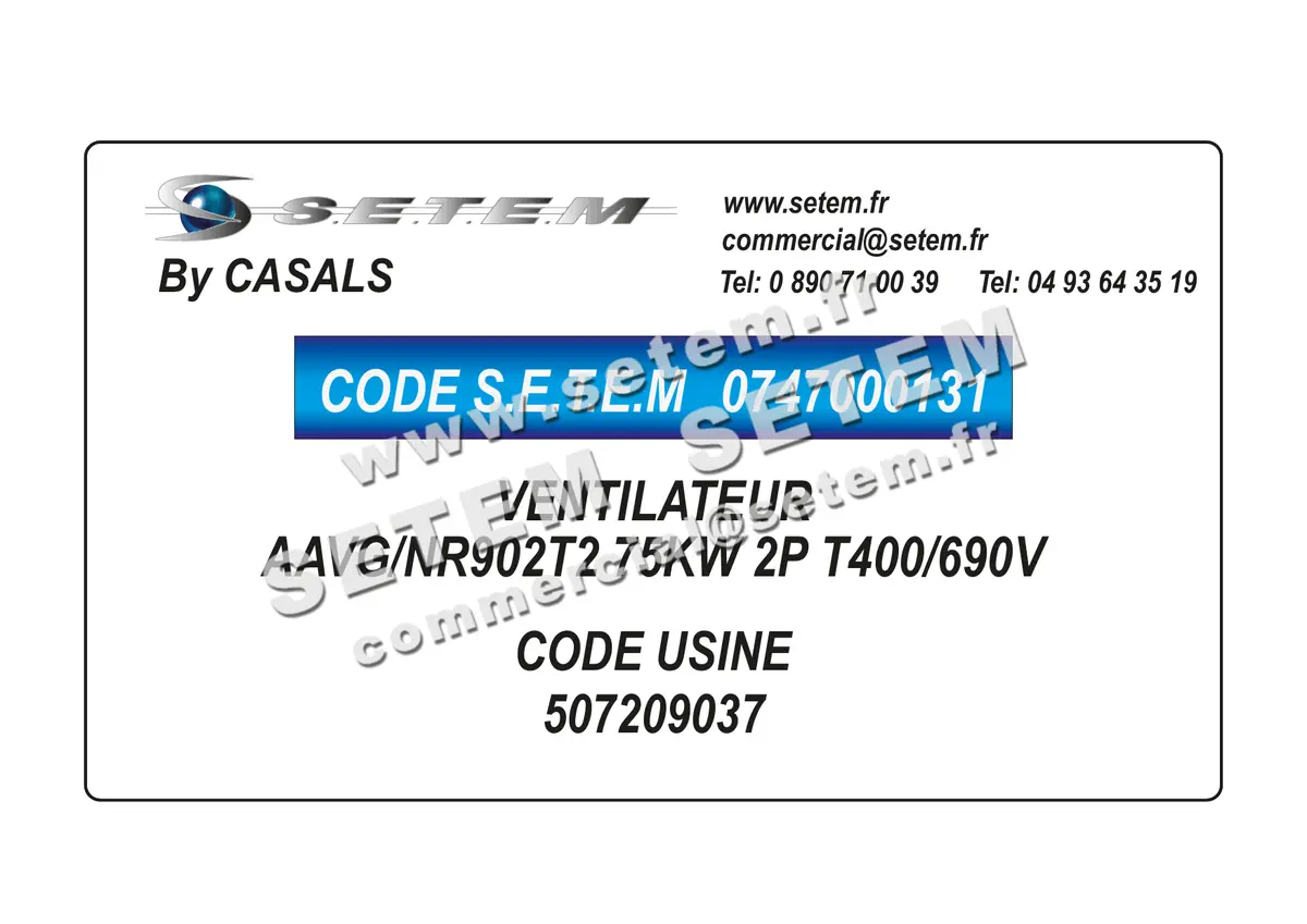 0747000131-VENTILATEUR CASALS AAVG/NR902T2 75KW 2P T400/690V *507209037*