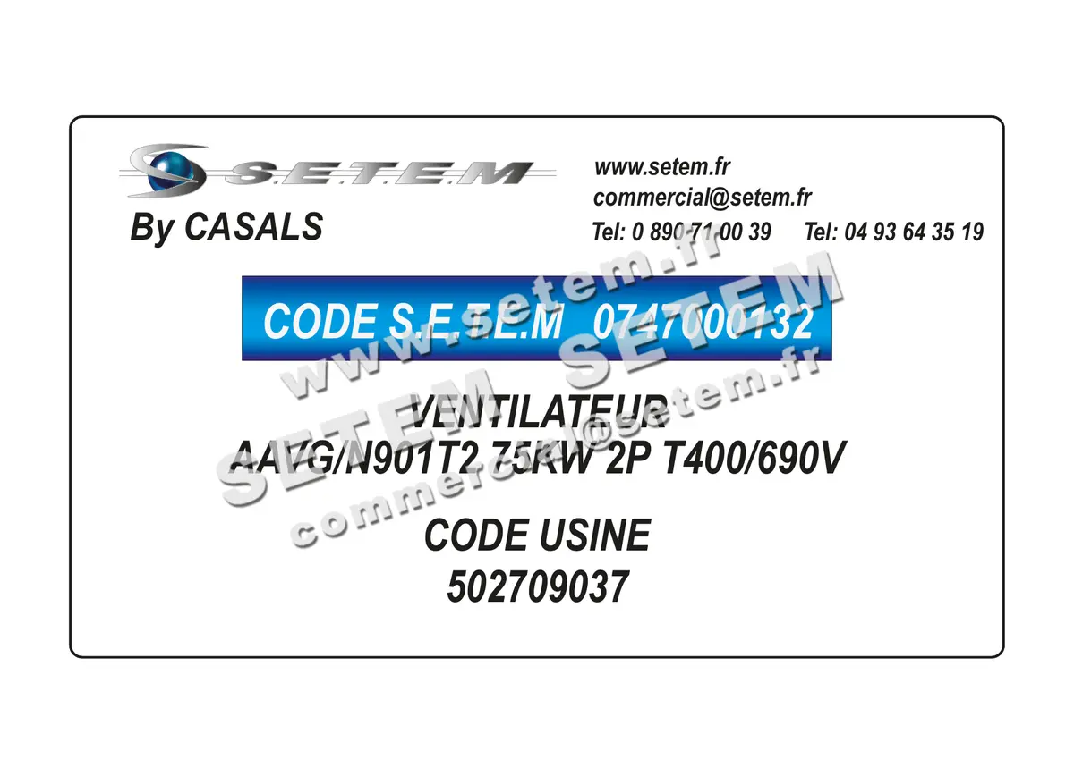 0747000132-VENTILATEUR CASALS AAVG/N901T2 75KW 2P T400/690V *502709037*