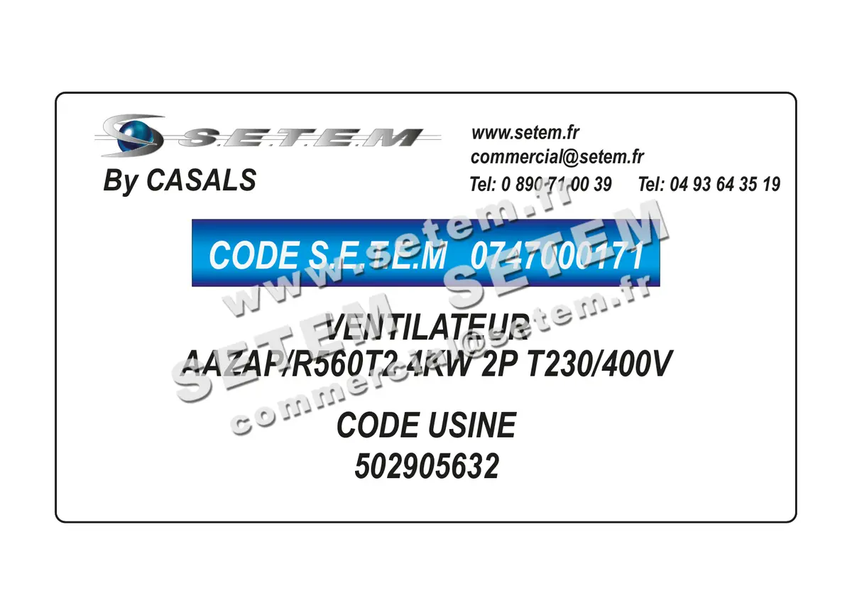 0747000171-VENTILATEUR CASALS AAZAP/R560T2 4KW 2P T230/400V *502905632*