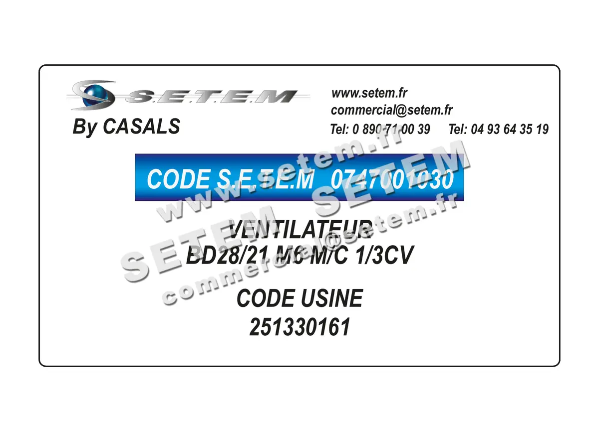 0747001030-VENTILATEUR CASALS BD28/21 M6 M/C 1/3CV *251330161*