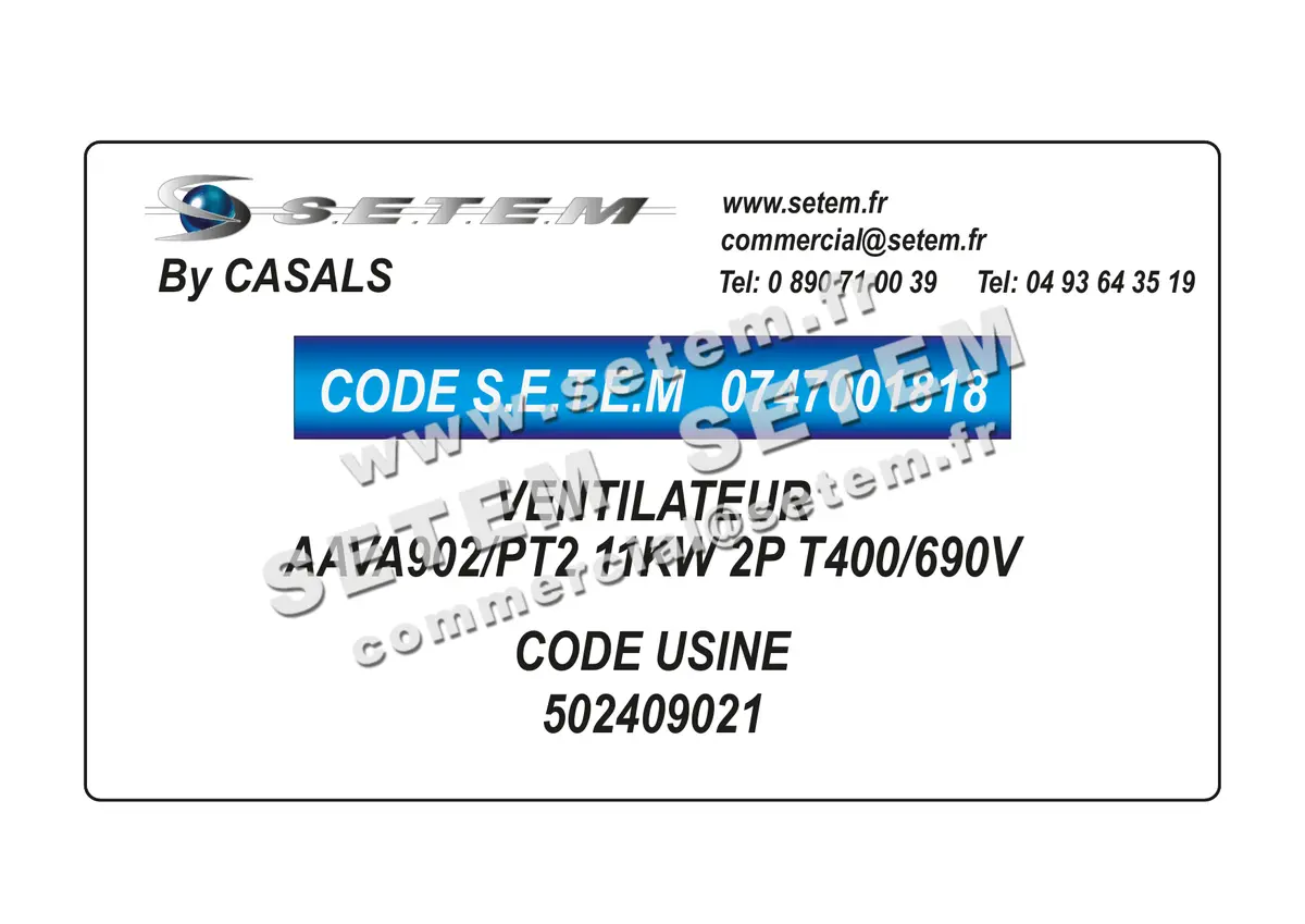 0747001818-VENTILATEUR CASALS AAVA902/PT2 11KW 2P T400/690V *502409021*
