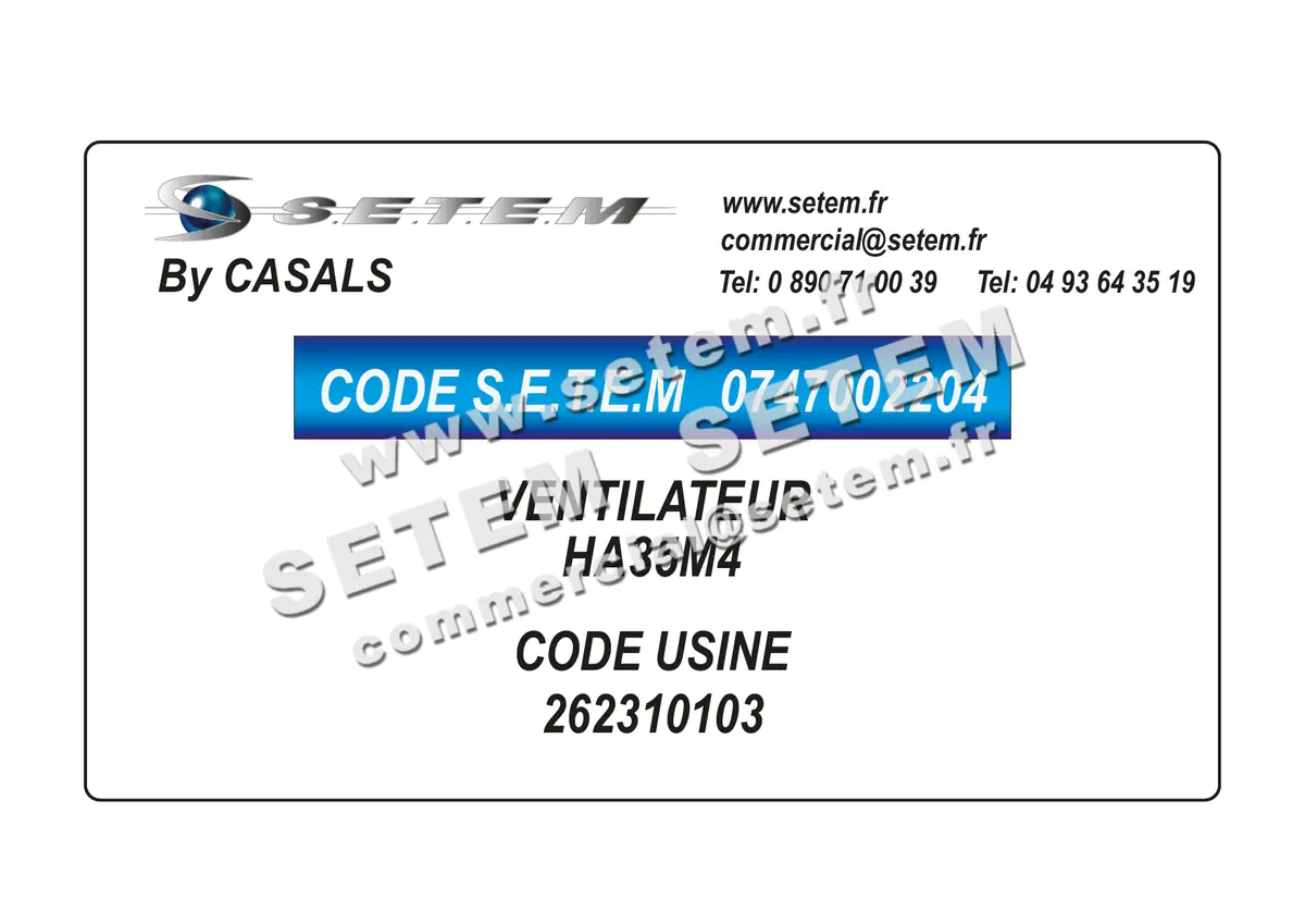 0747002204-VENTILATEUR CASALS HA35M4 *262310103*