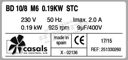 0747008125-VENTILATEUR CASALS BD10/8 M6 0.190W 6P M230V 1V *25133026002136* 2