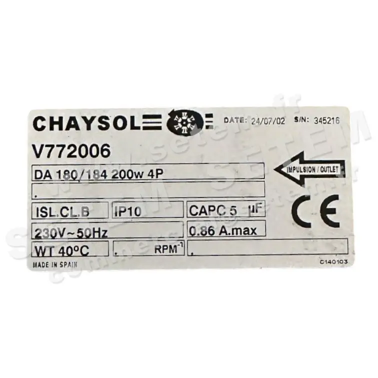0749000013-VENTILATEUR CHAYSOL DA180/184 200W 4P M230V 1V *V772006*