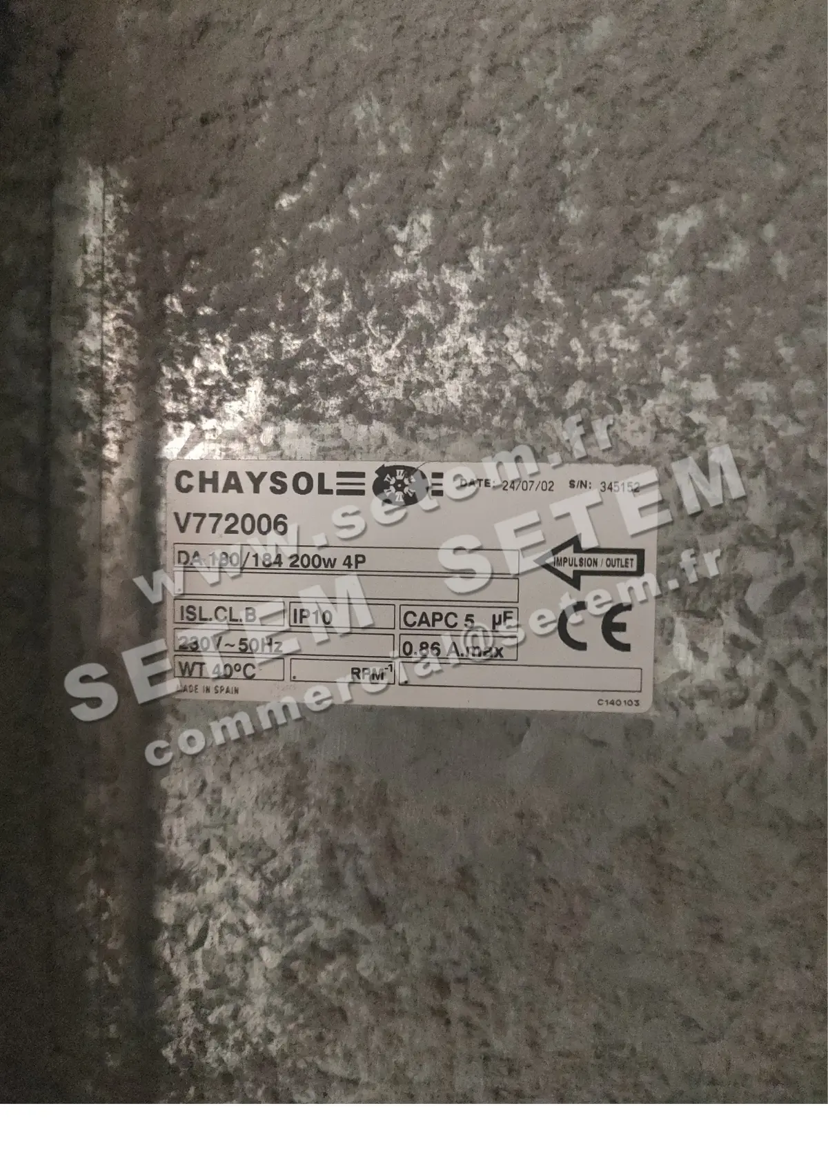 0749000013-VENTILATEUR CHAYSOL DA180/184 200W 4P M230V 1V *V772006* 2