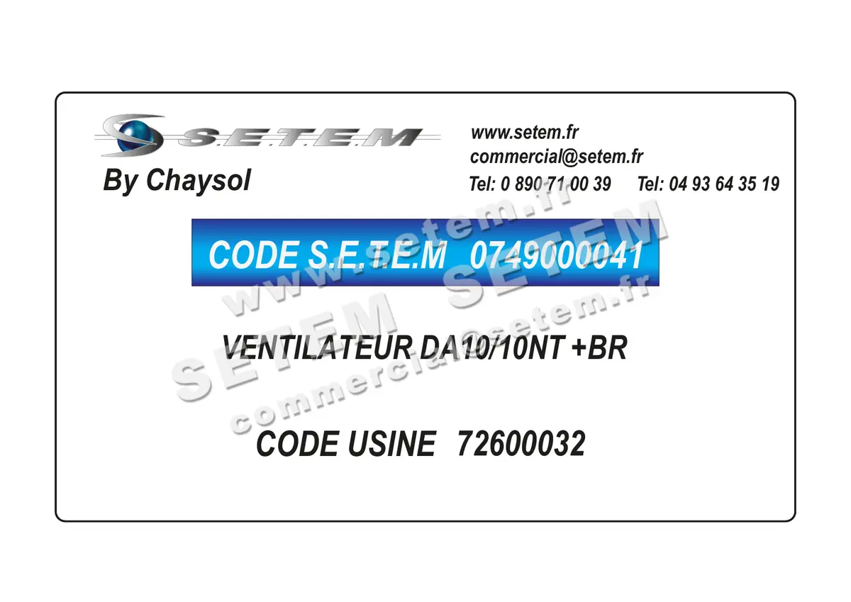 0749000041-VENTILATEUR CHAYSOL DA10/10NT +BR *72600032* 2