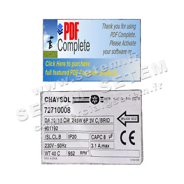 0749000042-VENTILATEUR CHAYSOL DA10/10CM 245W 6P M230V 3V +BR *72710008*