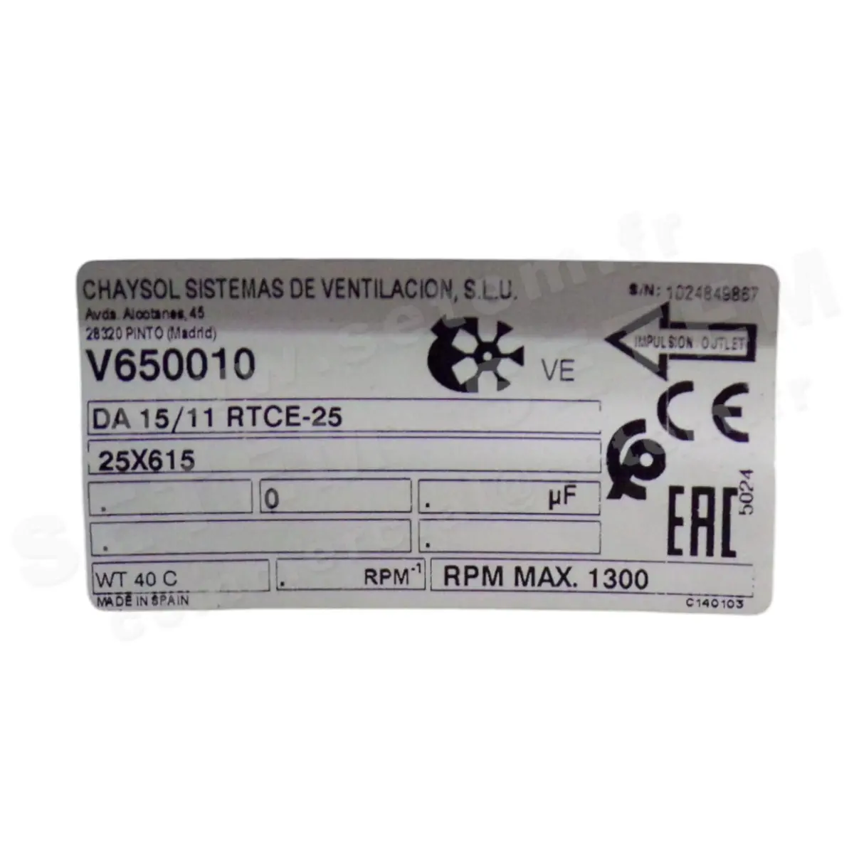 0749000077-VENTILATEUR CHAYSOL DA15/11RTCE *V650010*