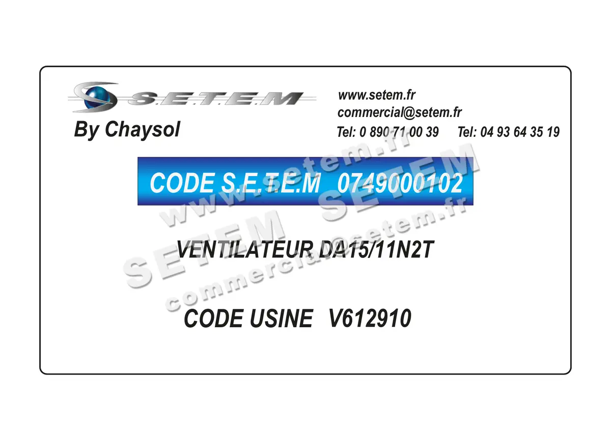 0749000102-VENTILATEUR CHAYSOL DA15/11N2T *V612910* 2