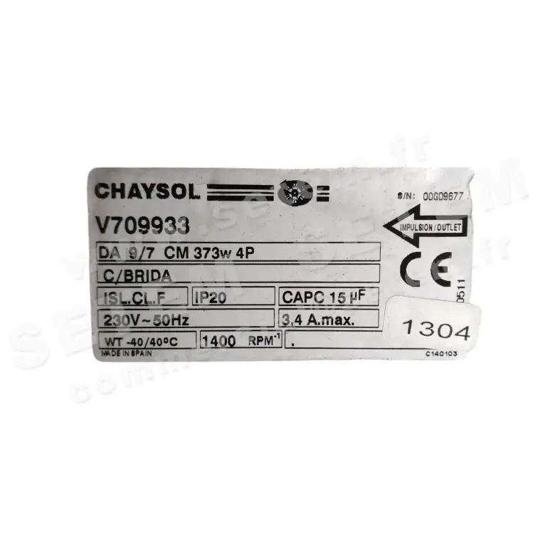 0749000198-VENTILATEUR CHAYSOL DA9/7B5.4P.VR.373 373W 4P M230V 1V +BR YDK370.4 *V709933*