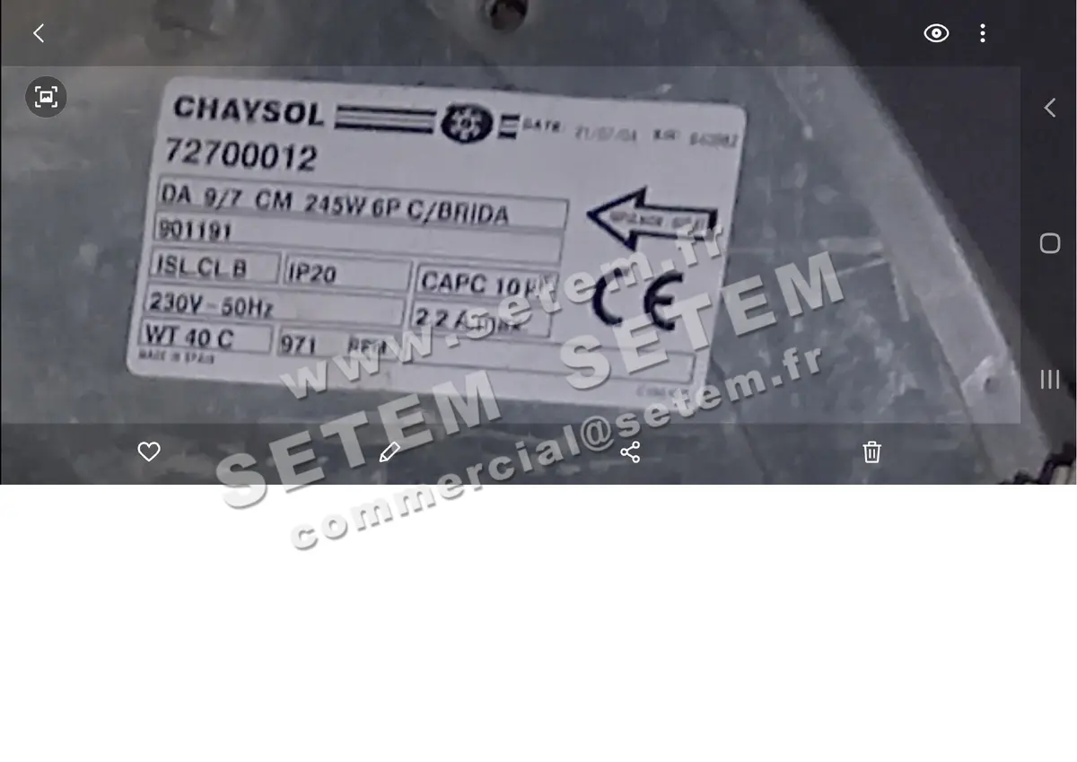 0749000199-VENTILATEUR CHAYSOL DA9/7 VR B5 245W 6P M230V 1V +BR YDK240.6 *72700012* 2