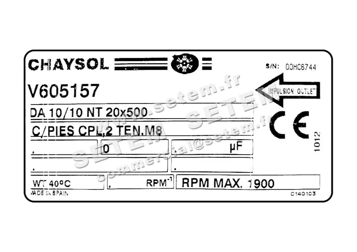0749000550-VENTILATEUR CHAYSOL DA10/10NT +PI *V605157* 2