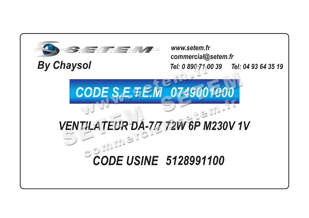 0749001000-VENTILATEUR CHAYSOL DA-7/7 72W 6P M230V 1V *5128991100* 3