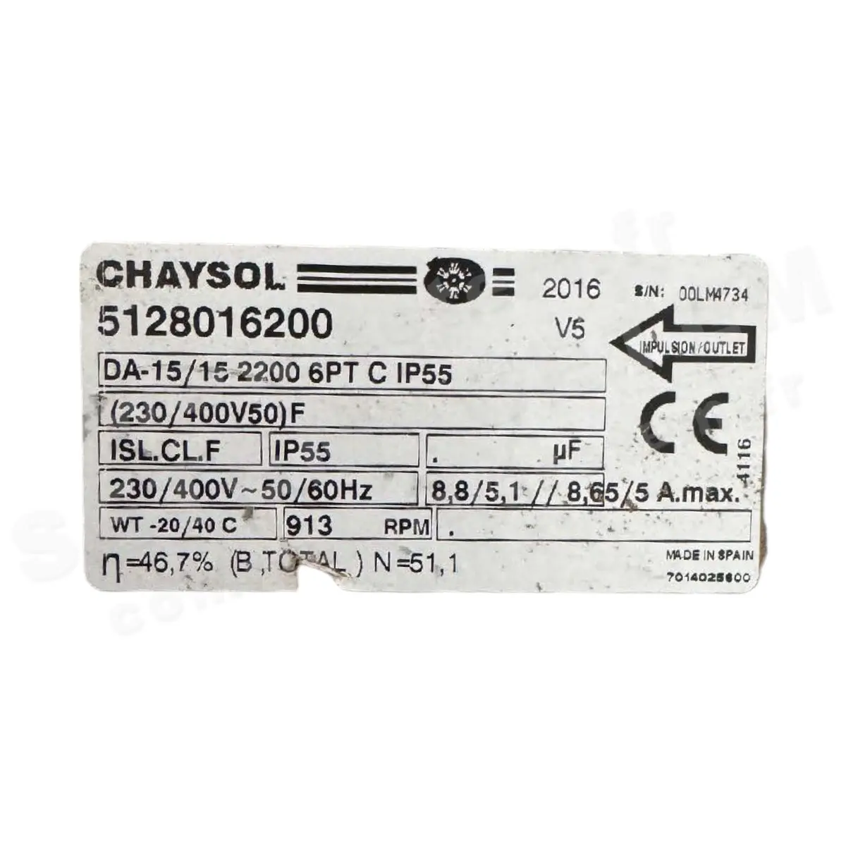 0749001741-VENTILATEUR CHAYSOL DA-15/15 2200W 6P T230/400V 1V *5128016200*