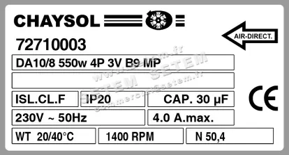 0749001999-VENTILATEUR CHAYSOL DA10/8CM 550W 4P M230V 3V YDK240.6 +BR *72710003* 3