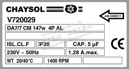 0749002009-VENTILATEUR CHAYSOL DA7/7CM/AL 147W 4P M230V 1V *V720029* 2