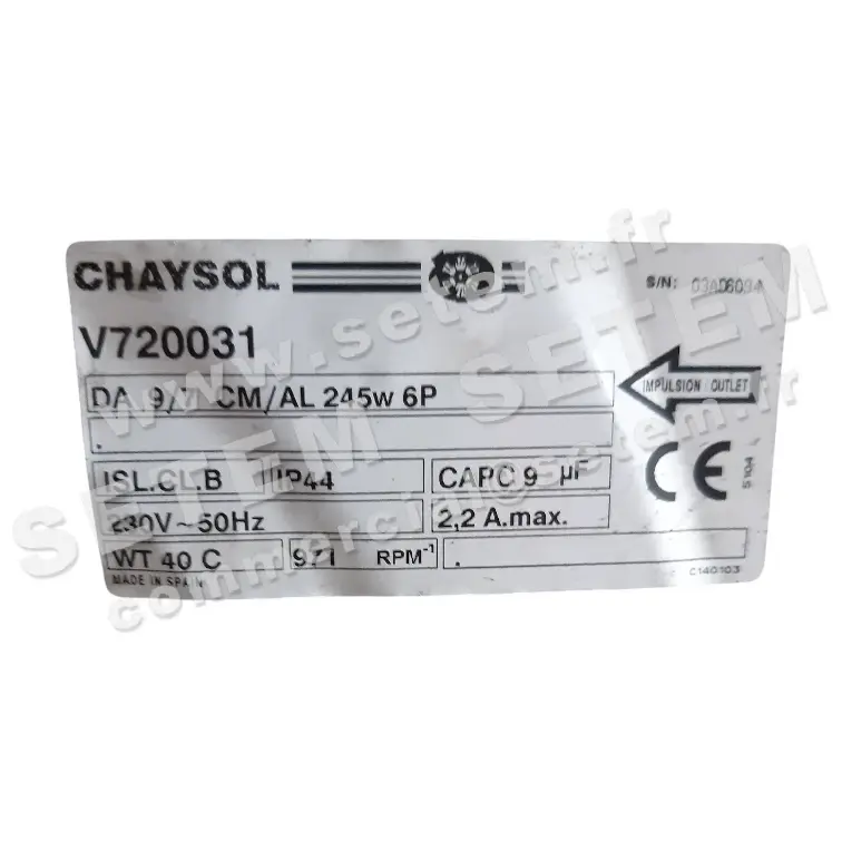 0749002021-VENTILATEUR CHAYSOL DA9/7CM/AL 245W 6P M230V 1V *V720031*