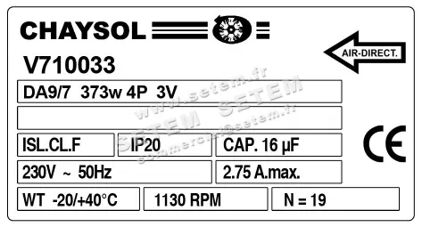 0749002025-VENTILATEUR CHAYSOL DA9/7CM 373W 4P M230V 3V MAB/4.560R3V *V710033* 3