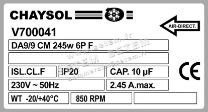 0749002029-VENTILATEUR CHAYSOL DA9/9 VR 245W 6P M230V 1V YDK240.6 *V700041* 3