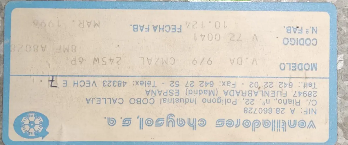 0749002030-VENTILATEUR CHAYSOL DA9/9CM/AL 245W 6P M230V 1V *V720041* 4