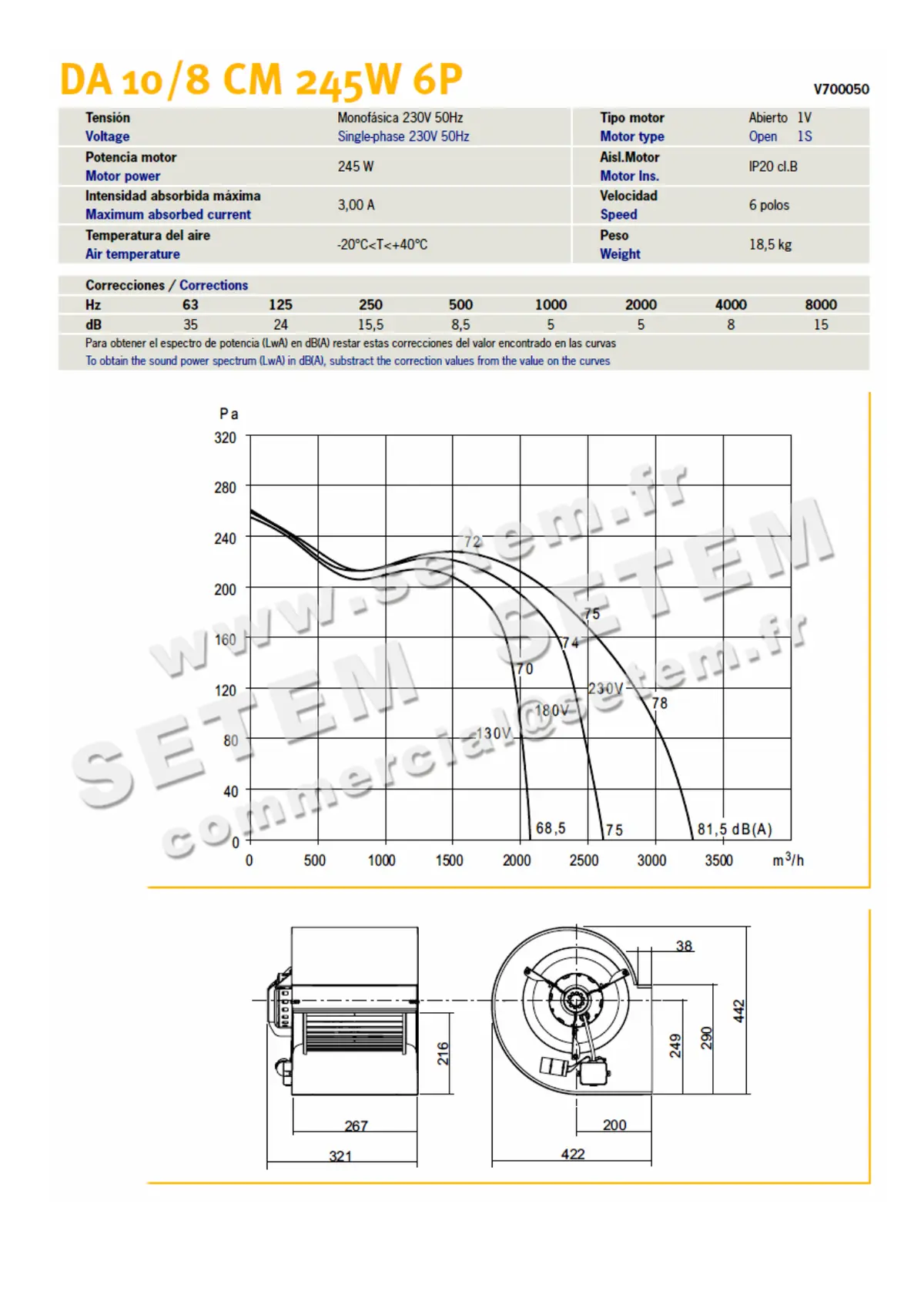 0749002040-VENTILATEUR CHAYSOL DA10/8.6P.VR.245 245W 6P M230V 1V YDK240.6 *V700050* 2