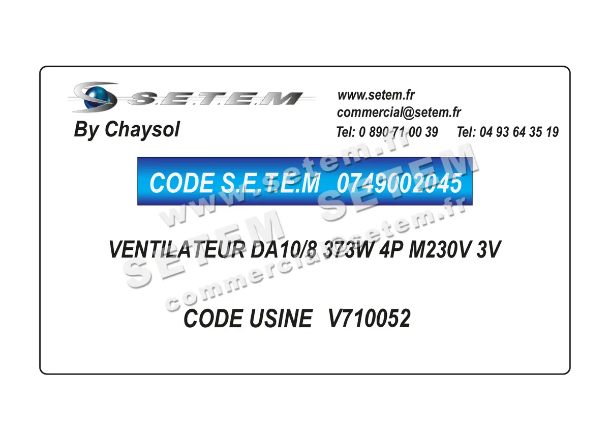 0749002045-VENTILATEUR CHAYSOL DA10/8 373W 4P M230V 3V *V710052* 2