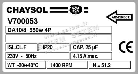 0749002048-VENTILATEUR CHAYSOL DA10/8CM 550W 4P M230V 1V *V700053* 2