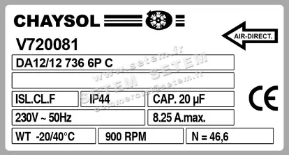 0749002108-VENTILATEUR CHAYSOL DA12/12 736W 6P M230V 1V *V720081* 2