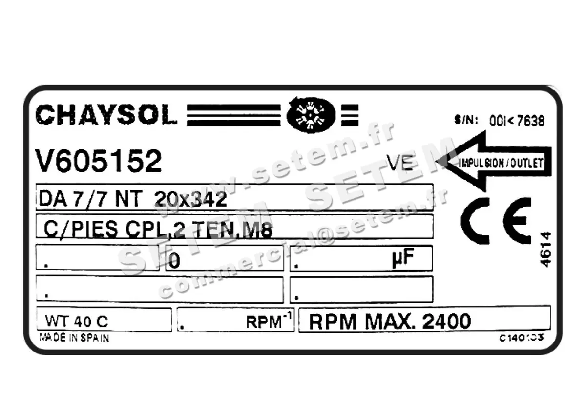 0749005122-VENTILATEUR CHAYSOL DA7/7NT +PI *V605152* 2