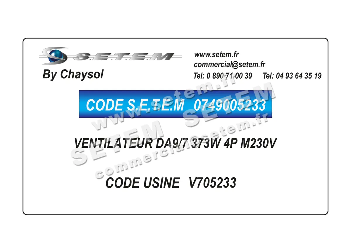 0749005233-VENTILATEUR CHAYSOL DA9/7 373W 4P M230V *V705233*